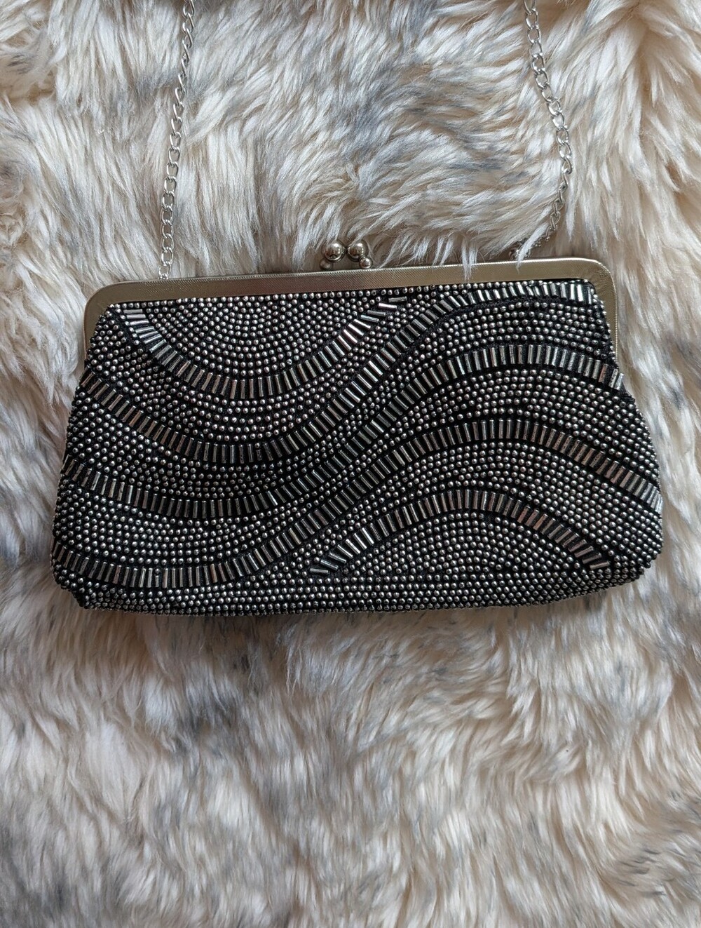 Evening Beaded Chain Clutch - Black, Like New